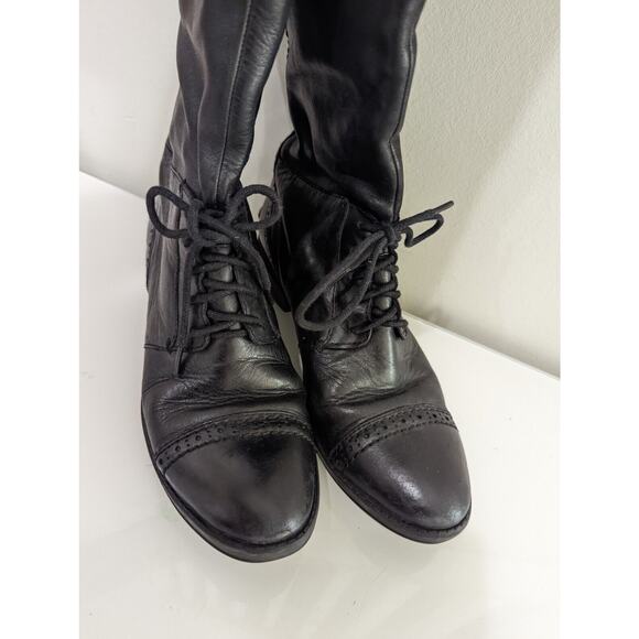 Sam Edelman Size 6.5 Perron Brogue Cap Toe Laced Zip Up Black Riding Boot - Picture 4 of 8